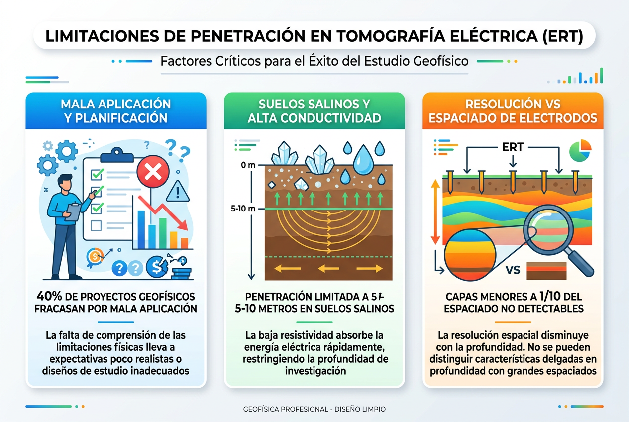 Infografía limitaciones técnicas tomografía eléctrica subsuperficial